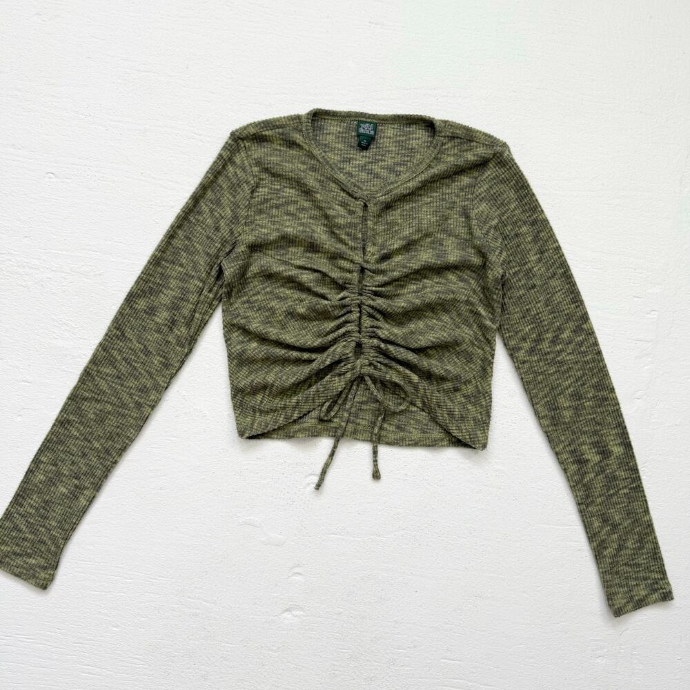Wild Fable Long Sleeve Lace Up Cozy Knit Top Green, Size XS